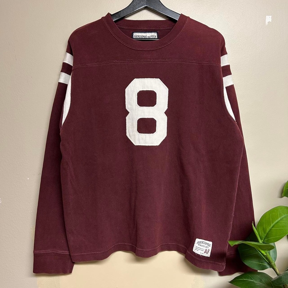 Vintage Abercrombie & Fitch 8 Embroidered Burgundy Striped Ribbed Shirt Mens L